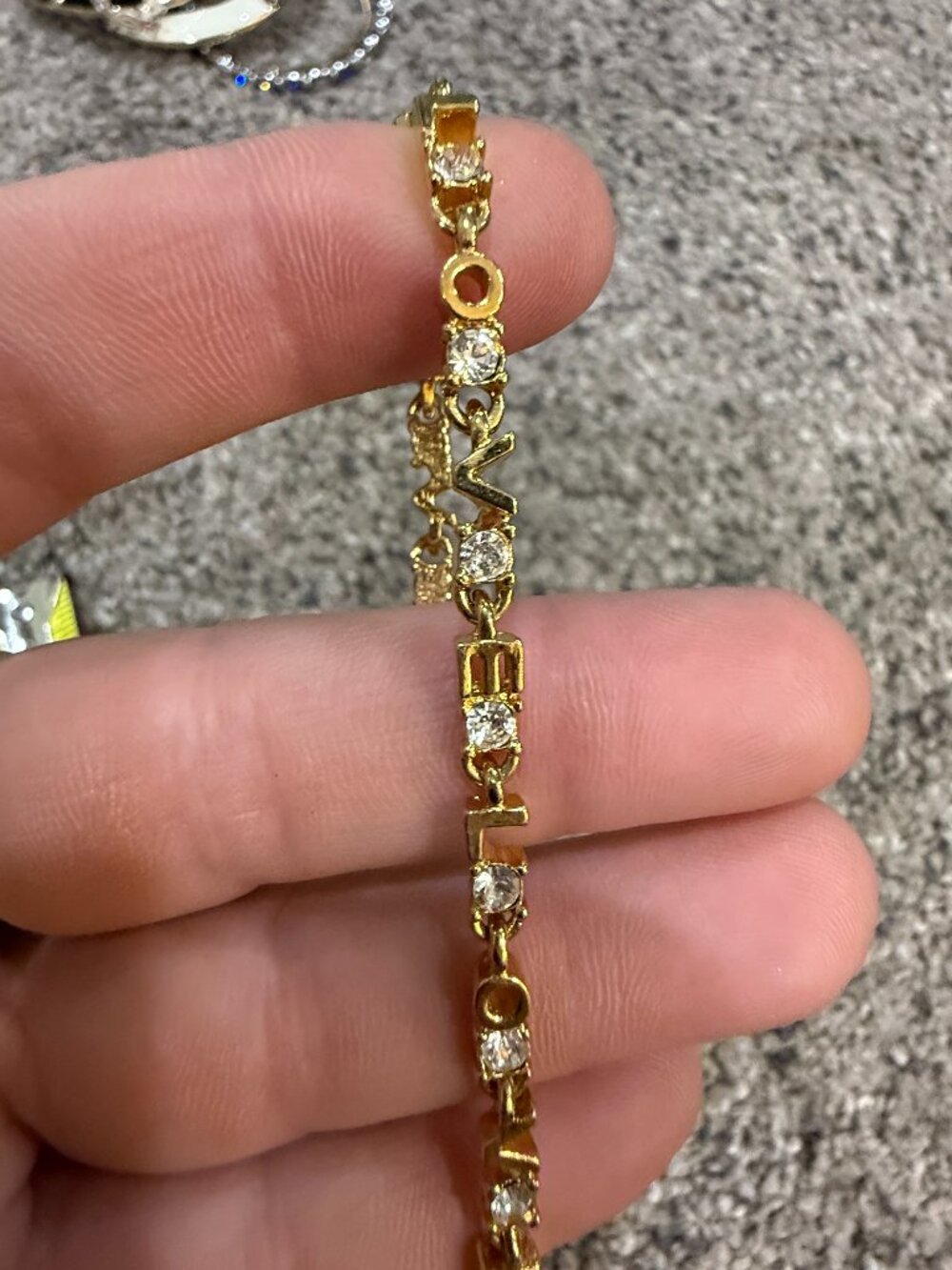 Gold-Tone LOVE Tennis Bracelet CZ Crystal Letter Bracelet Sparkling Jewelry